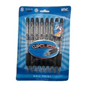 Clip Click Retractable Ball Point Pens 8 Black Ink 0.7 MM Inc Comfort Grip New‎